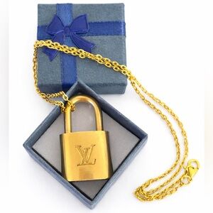 Louis Vuitton LV Gold Padlock #316 On Gold Chain